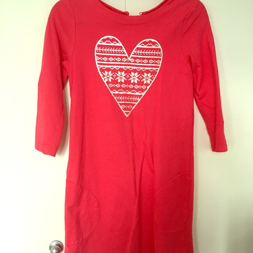 Dark pink dress with fair isle grey heart